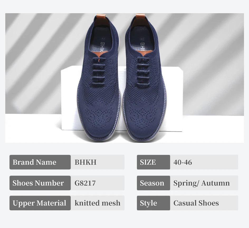 BHKH 2024 Breathable Knitted Mesh Casual Shoes Lightweight Smart Casual Shoes Office Work Footwear Men Shoes