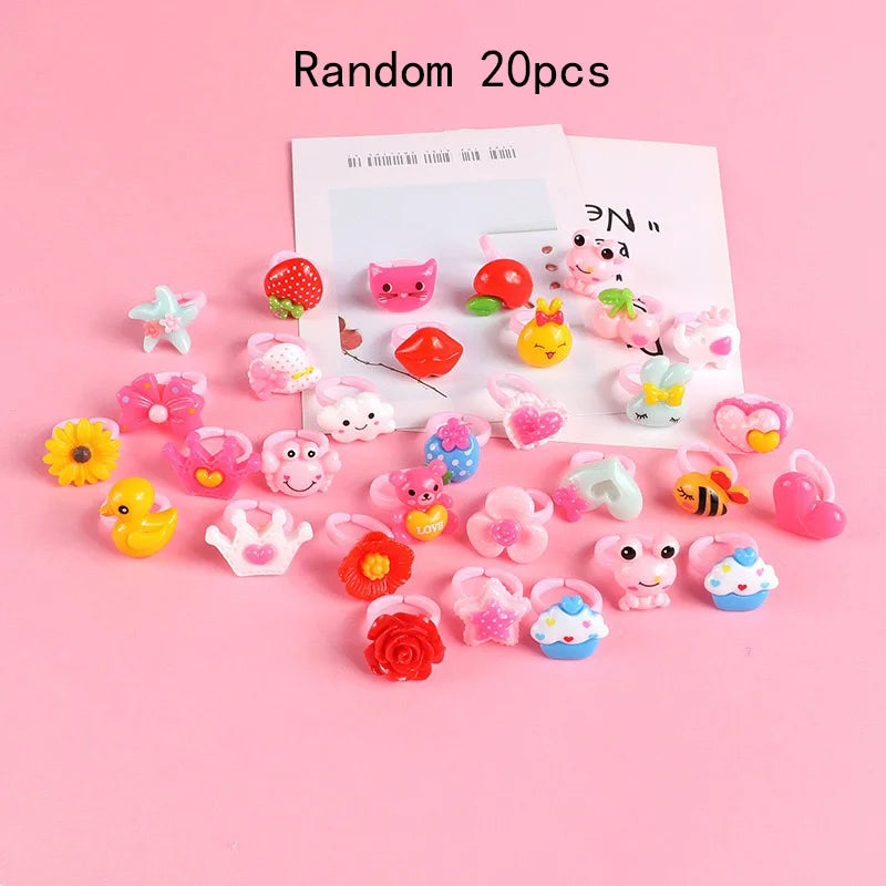 20pcs/lot Cute Kids Rings Candy Color Korea kawaii Cartoon Cake Dessert Rings Children Girls Jewelry Gifts For Child