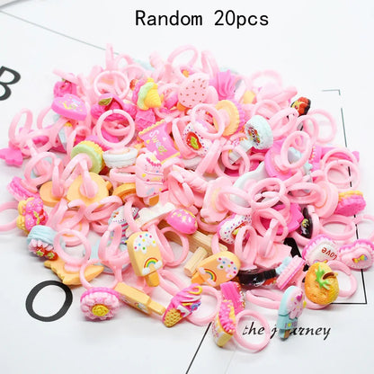 20pcs/lot Cute Kids Rings Candy Color Korea kawaii Cartoon Cake Dessert Rings Children Girls Jewelry Gifts For Child