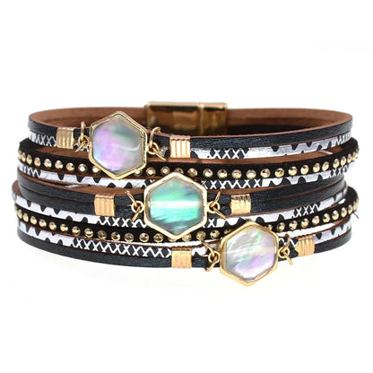 WELLMORE NEW Bohemia leather bracelets for women fashion chram bracelets magnet geometry bracelets Female Jewelry wholesale