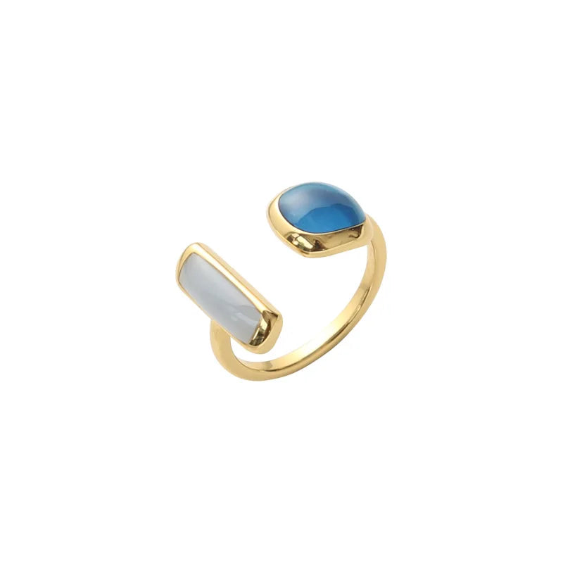 2021 French New Retro Square Blue Oil Dripping Ring Fashion Temperament Simple Opening Ring Women's Jewelry