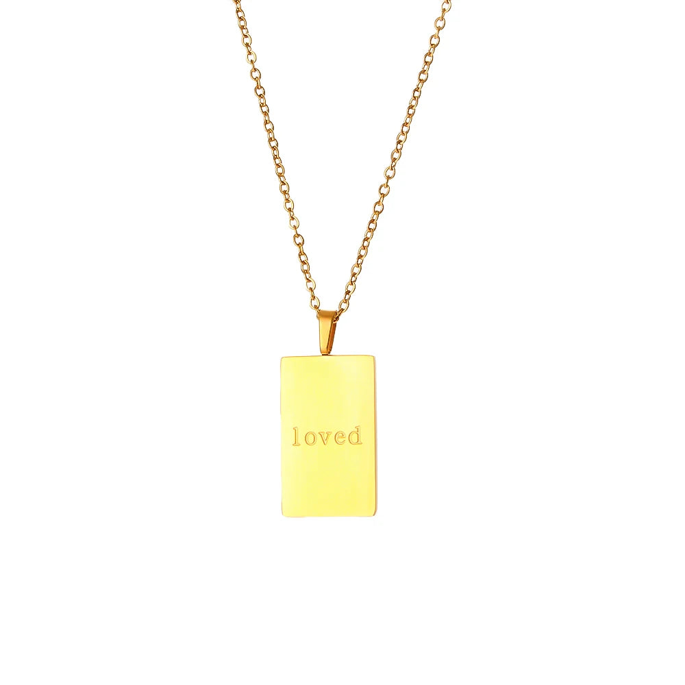 E.B.belle Individuality MessageTarot Necklace Stainless Steel 18k Gold Plated Tarnish Free Square Geometric Gold Necklace