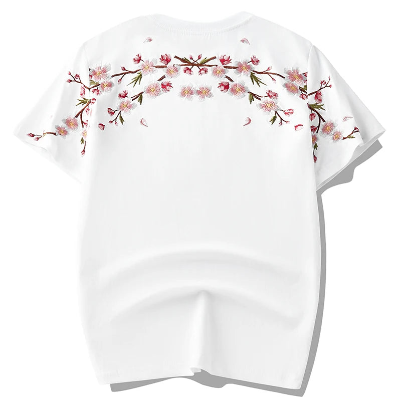 Embroidery T Shirt Men Women Flower Loose Casual T Shirt Summer Cotton Hip Hop Tee Tops Short Sleeve Male Harajuku Streetwear