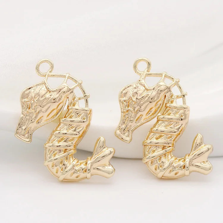 (129) 12x23MM 24K Gold Color Plated Brass Fish Charms Pendants High Quality Jewelry Accessories