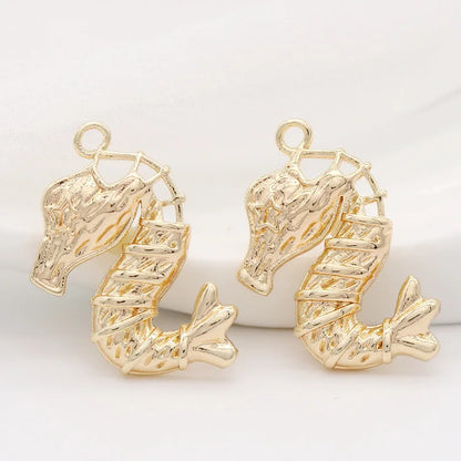 (129) 12x23MM 24K Gold Color Plated Brass Fish Charms Pendants High Quality Jewelry Accessories