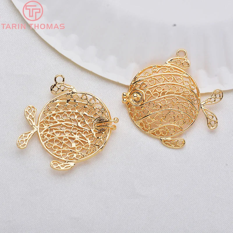 (129) 12x23MM 24K Gold Color Plated Brass Fish Charms Pendants High Quality Jewelry Accessories