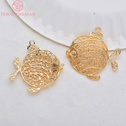 (129) 12x23MM 24K Gold Color Plated Brass Fish Charms Pendants High Quality Jewelry Accessories