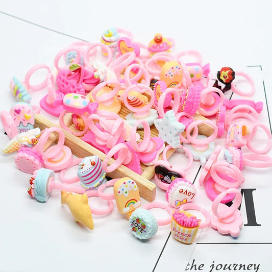 20pcs/lot Cute Kids Rings Candy Color Korea kawaii Cartoon Cake Dessert Rings Children Girls Jewelry Gifts For Child