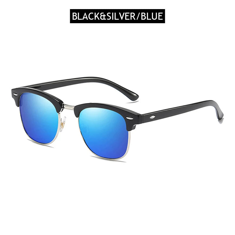 Classic Half Frame Polarized Sunglasses Men Women Retro Rivet Small Sun Glasses Male Popular Black Anti Glare Travelling Shades