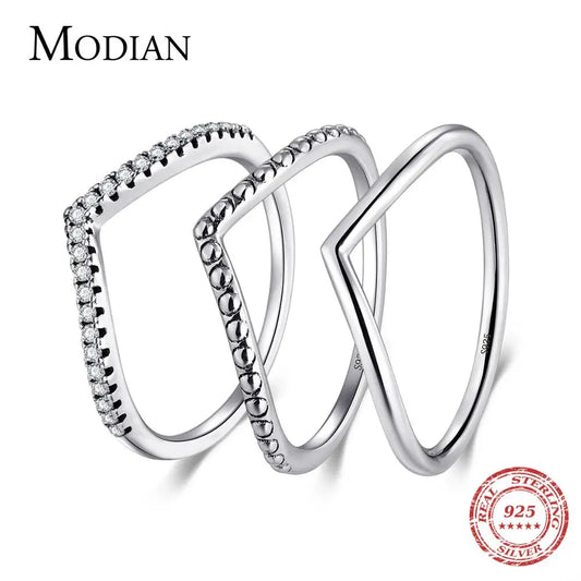 Modian 3 Style Real 925 Sterling Silver Stackable Simple Ring Clear CZ Fashion Instagram Jewelry For Women Couple Gift Rings