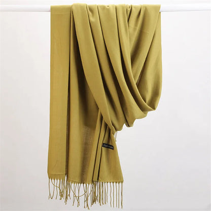 Fashion Solid Color 2021 Designer Women Scarf Winter Hijabs Tassels Long Lady Shawls Cashmere Like Pashmina Hijabs Scarves Wraps