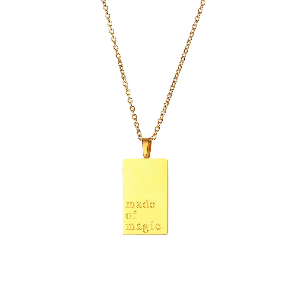 E.B.belle Individuality MessageTarot Necklace Stainless Steel 18k Gold Plated Tarnish Free Square Geometric Gold Necklace