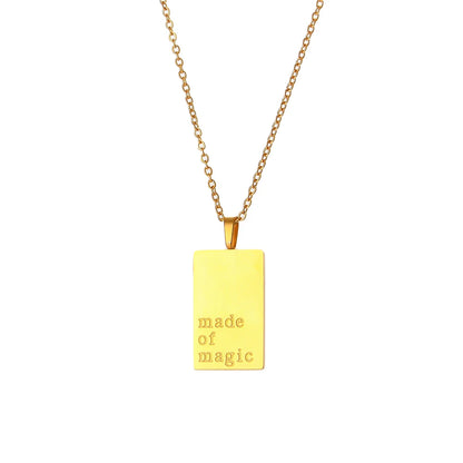 E.B.belle Individuality MessageTarot Necklace Stainless Steel 18k Gold Plated Tarnish Free Square Geometric Gold Necklace