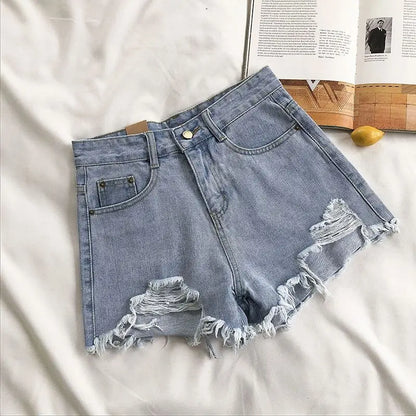 Women's Ripped Jeans Short Pants, Casual High Waist Denim Shorts, Female Clothing, Summer Pocket Hole, 2023