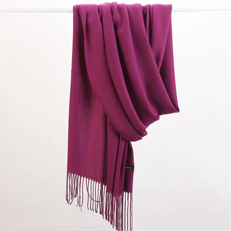 Fashion Solid Color 2021 Designer Women Scarf Winter Hijabs Tassels Long Lady Shawls Cashmere Like Pashmina Hijabs Scarves Wraps