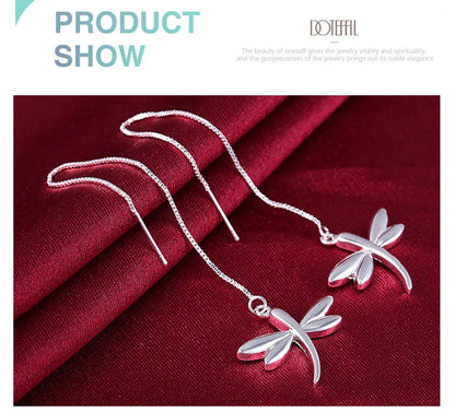 DOTEFFIL 925 Sterling Silver Dragonfly Earline Drop Earring Charm Women Jewelry Fashion Wedding Engagement Party Gift