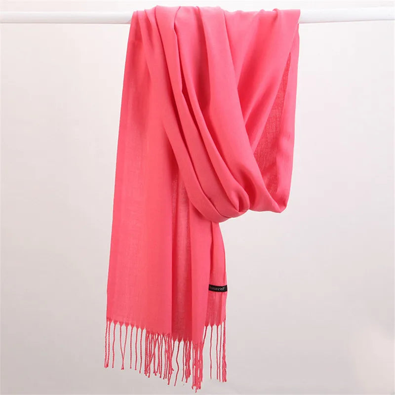 Fashion Solid Color 2021 Designer Women Scarf Winter Hijabs Tassels Long Lady Shawls Cashmere Like Pashmina Hijabs Scarves Wraps