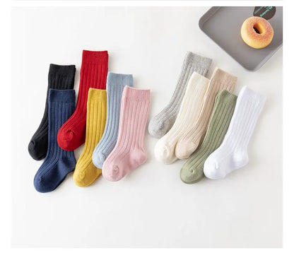 Baby Socks Newborn Kids Infant Girls Boys Knee High Sock Toddler Girl Solid Cotton Stripe Plain Long Children Sock For 0-3Years