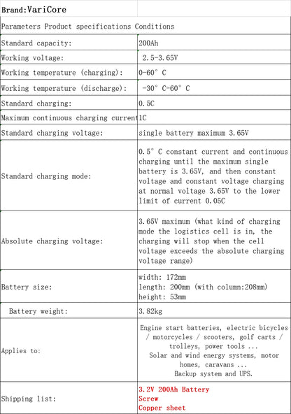 4PCS 3.2V 280Ah 202Ah 105Ah 100ah LiFePO4 Rechargeable battery DIY 12V for Electric car RV Solar Energy Golf Cart TAX FREE