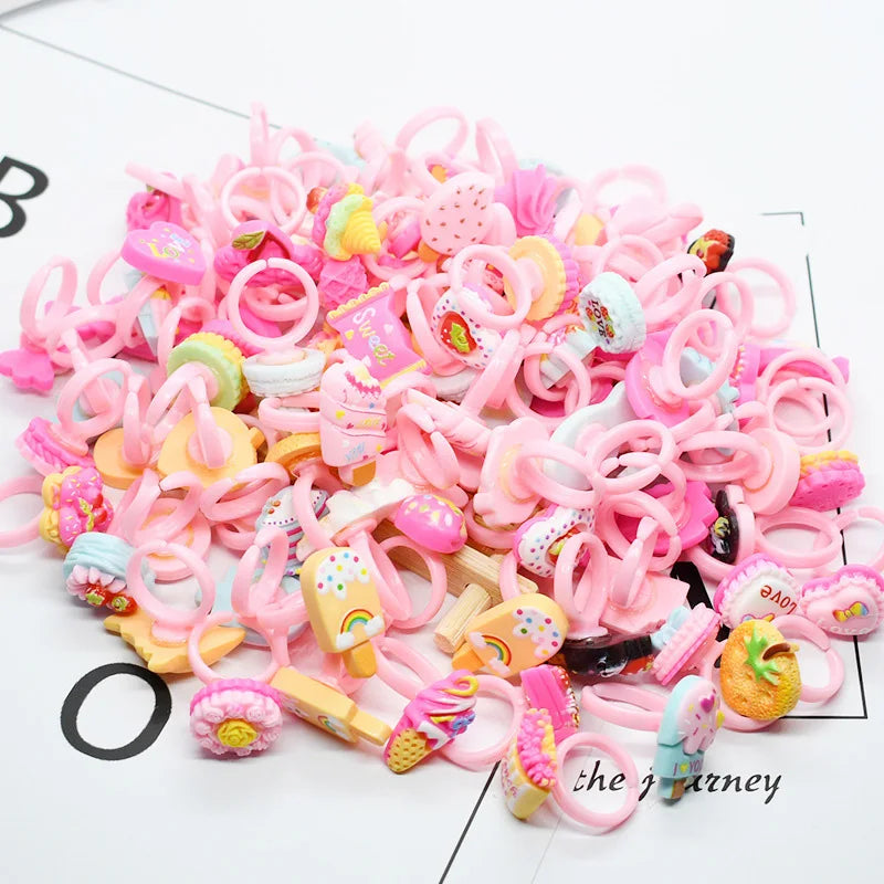 20pcs/lot Cute Kids Rings Candy Color Korea kawaii Cartoon Cake Dessert Rings Children Girls Jewelry Gifts For Child