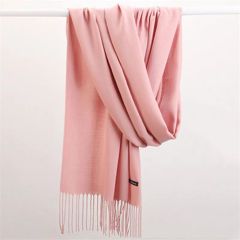 Fashion Solid Color 2021 Designer Women Scarf Winter Hijabs Tassels Long Lady Shawls Cashmere Like Pashmina Hijabs Scarves Wraps