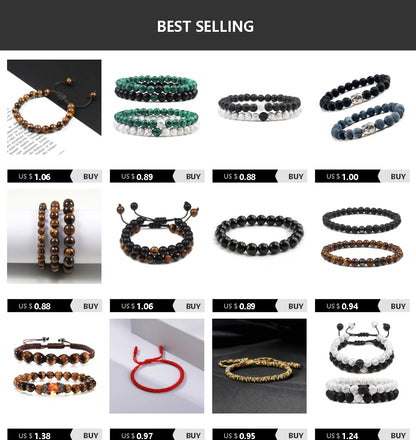 Natural Volcanic Stone Bracelet Men Matte Black Lave White Beads Charm Dumbbell Strand Bracelets Women Barbell Fitness Jewelry