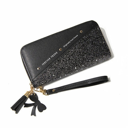 Women Wallets Long Sequined Patchwork PU Leather Forever Young Wallet Female Designer Luxury Fashion Money Purse Clutch Bag