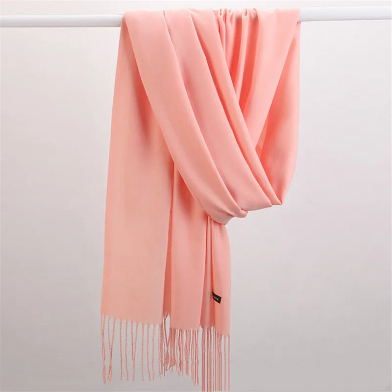 Fashion Solid Color 2021 Designer Women Scarf Winter Hijabs Tassels Long Lady Shawls Cashmere Like Pashmina Hijabs Scarves Wraps