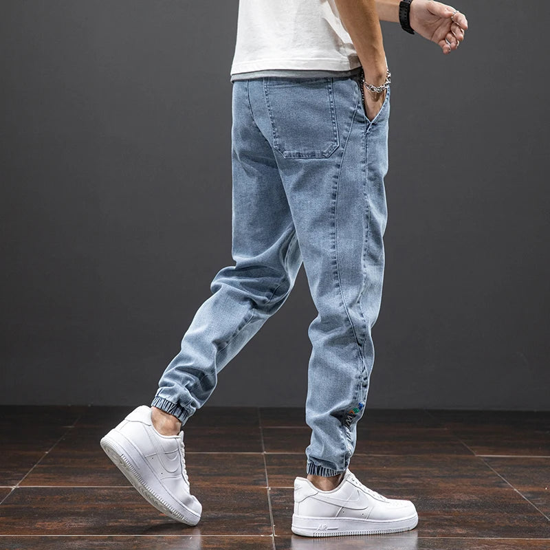 Spring Summer Black Blue Cargo Jeans Men Streetwear Denim Jogger Pants Men Baggy Harem Jean Trousers Plus Size