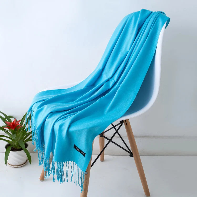 Fashion Solid Color 2021 Designer Women Scarf Winter Hijabs Tassels Long Lady Shawls Cashmere Like Pashmina Hijabs Scarves Wraps