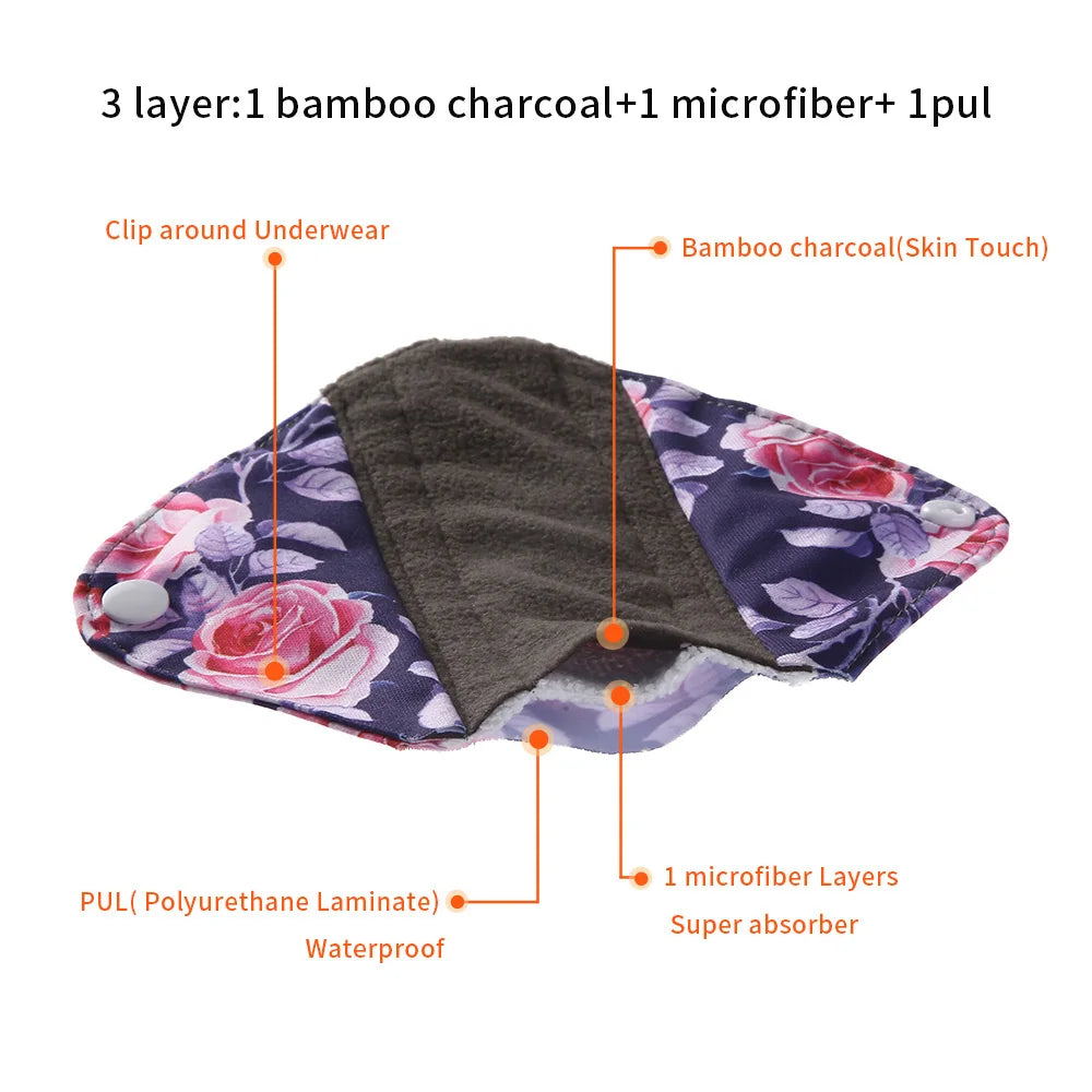 10Pcs Reusable Pads Bamboo Charcoal Pads Sanitary Pads Washable Panty Liner Mama Maternity Menstrual Cotton Pads