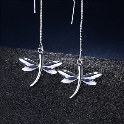 DOTEFFIL 925 Sterling Silver Dragonfly Earline Drop Earring Charm Women Jewelry Fashion Wedding Engagement Party Gift