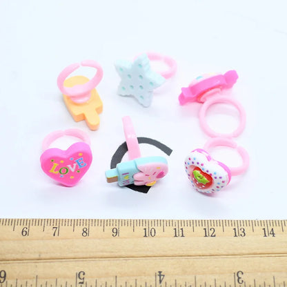 20pcs/lot Cute Kids Rings Candy Color Korea kawaii Cartoon Cake Dessert Rings Children Girls Jewelry Gifts For Child