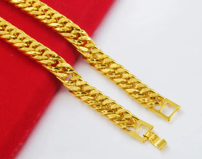 12MM 24K Pure Gold Color Bracelets for Men Women Chain Bracelet Bangles Wristband Pulseira Homme African Gold Jewelry Man Bijoux