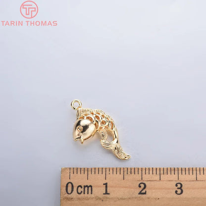 (129) 12x23MM 24K Gold Color Plated Brass Fish Charms Pendants High Quality Jewelry Accessories