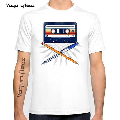 Vagarytees 2022 Cassette tape & Pencil t-shirt homme summer new short t shirt men white casual tshirt unisex streetwear