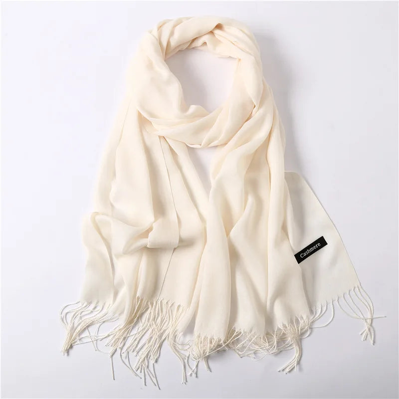 Fashion Solid Color 2021 Designer Women Scarf Winter Hijabs Tassels Long Lady Shawls Cashmere Like Pashmina Hijabs Scarves Wraps