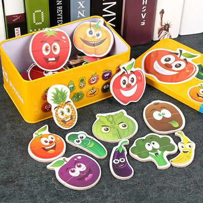 0-36M Cartoon Animal Traffic Fuit Montessori Pairing Cognition Puzzle Toys Wooden Jigsaw Card Kids Education