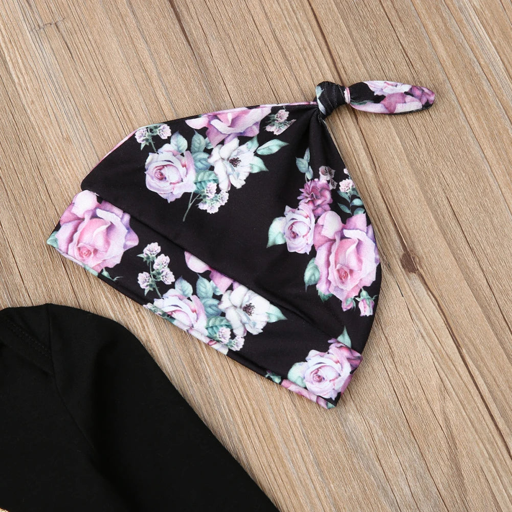 Citgeett Black Newborn Baby Little Sister Girl Clothes Romper+Pants Print Leggings 4Pcs Autumn Fall Clothes