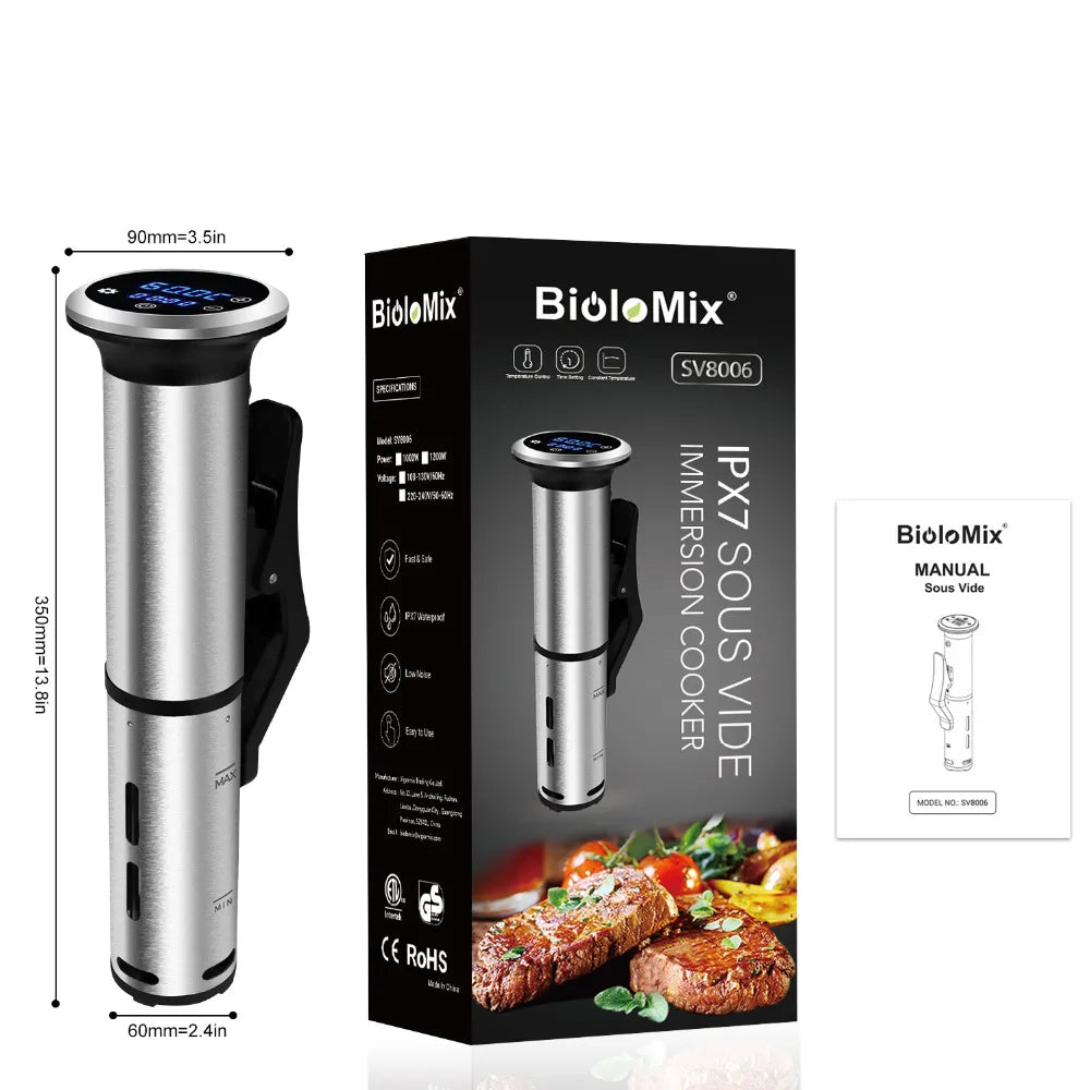 Biolomix 2nd Generation Stainless Steel Sous Vide Cooker IPX7 Waterproof Digital Accurate Immersion Circulator Machine