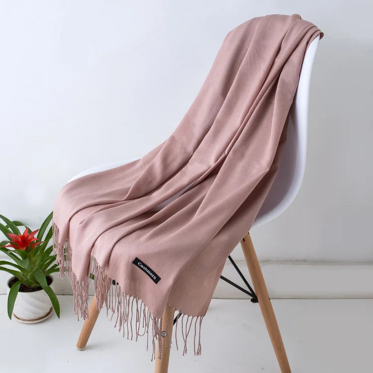 Fashion Solid Color 2021 Designer Women Scarf Winter Hijabs Tassels Long Lady Shawls Cashmere Like Pashmina Hijabs Scarves Wraps