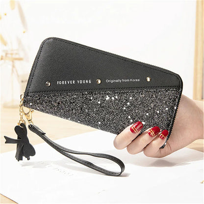 Women Wallets Long Sequined Patchwork PU Leather Forever Young Wallet Female Designer Luxury Fashion Money Purse Clutch Bag