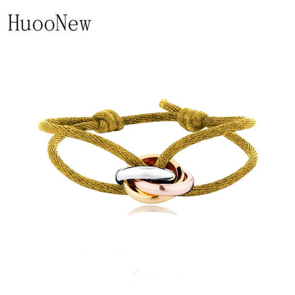 New Hot Stainless Steel Bracelet 3 Metal Buckle Ribbon Lace Up Chain Multicolor Adjustable Size Bracelet For Women Man Unisex