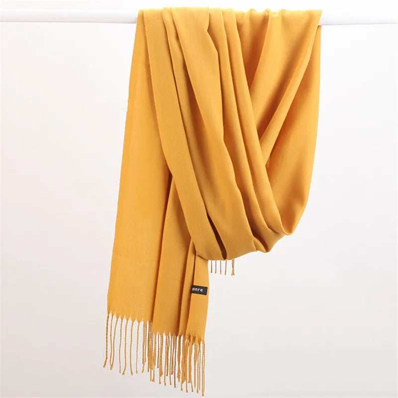 Fashion Solid Color 2021 Designer Women Scarf Winter Hijabs Tassels Long Lady Shawls Cashmere Like Pashmina Hijabs Scarves Wraps