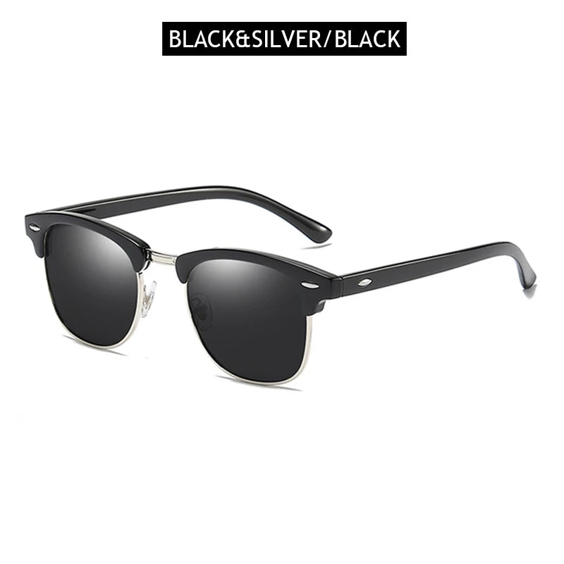 Classic Half Frame Polarized Sunglasses Men Women Retro Rivet Small Sun Glasses Male Popular Black Anti Glare Travelling Shades