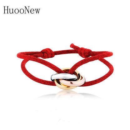 New Hot Stainless Steel Bracelet 3 Metal Buckle Ribbon Lace Up Chain Multicolor Adjustable Size Bracelet For Women Man Unisex