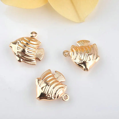 (129) 12x23MM 24K Gold Color Plated Brass Fish Charms Pendants High Quality Jewelry Accessories