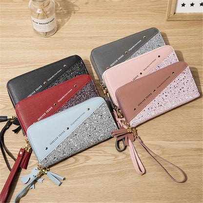 Women Wallets Long Sequined Patchwork PU Leather Forever Young Wallet Female Designer Luxury Fashion Money Purse Clutch Bag