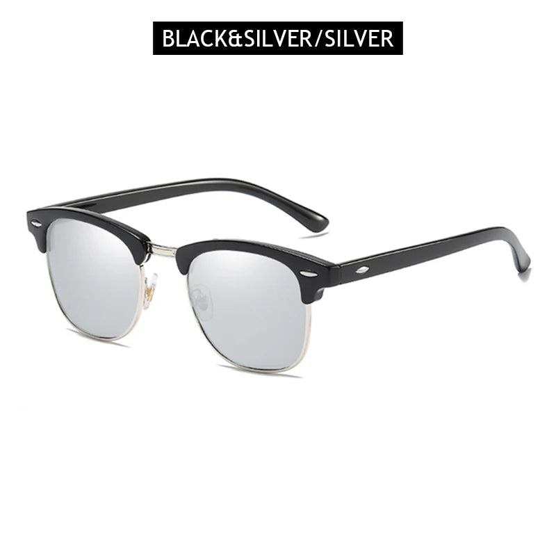 Classic Half Frame Polarized Sunglasses Men Women Retro Rivet Small Sun Glasses Male Popular Black Anti Glare Travelling Shades