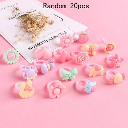 20pcs/lot Cute Kids Rings Candy Color Korea kawaii Cartoon Cake Dessert Rings Children Girls Jewelry Gifts For Child